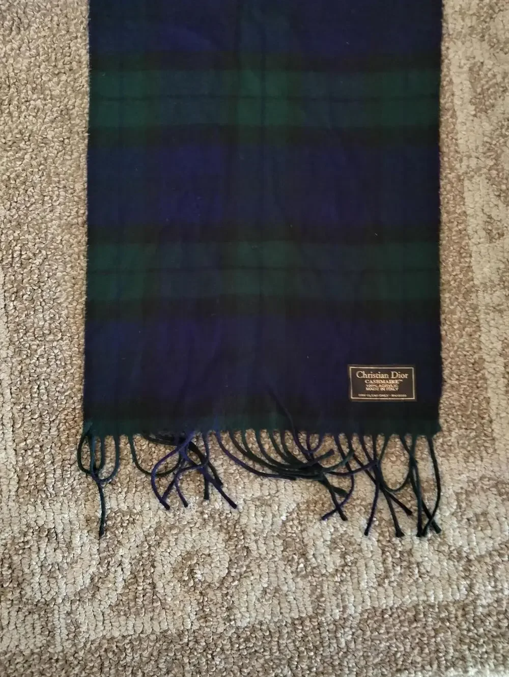 Christian Dior Vintage Black Watch Scarf Monsieur Plaid Cashmaire Line Unisex